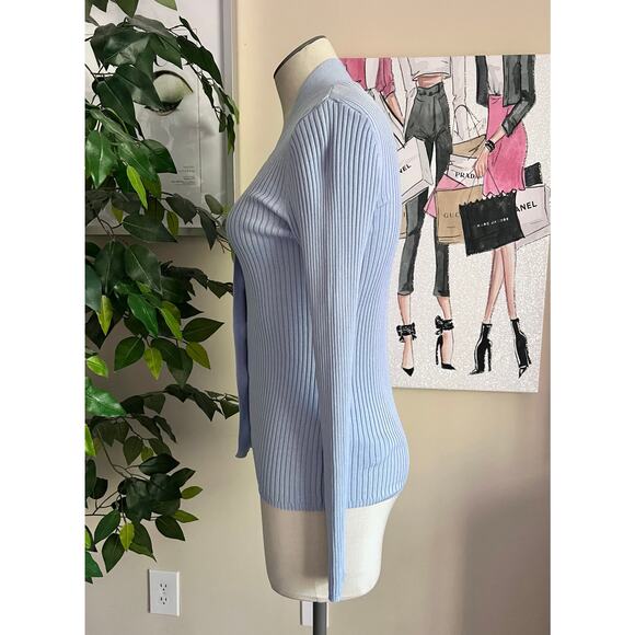 Sandro Womens Career Silk Blend Stretch Fitted Ribbed Logo Cardigan Size 4 - Picture 5 of 9